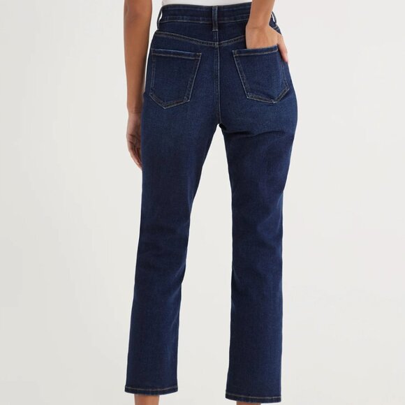 NWT Time and Tru Women's HIgh Rise Dark Wash Slit Hem Straight Leg Jeans, size 8 - Picture 2 of 7